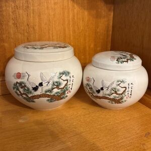 Decorative Ceramic Ginger Jars with Crane Design